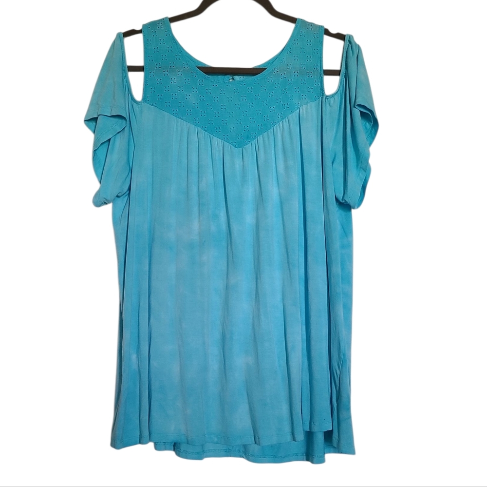 Torrid Light Blue Cold Shoulder Flowy Lace Blouse Plus Sz 2
